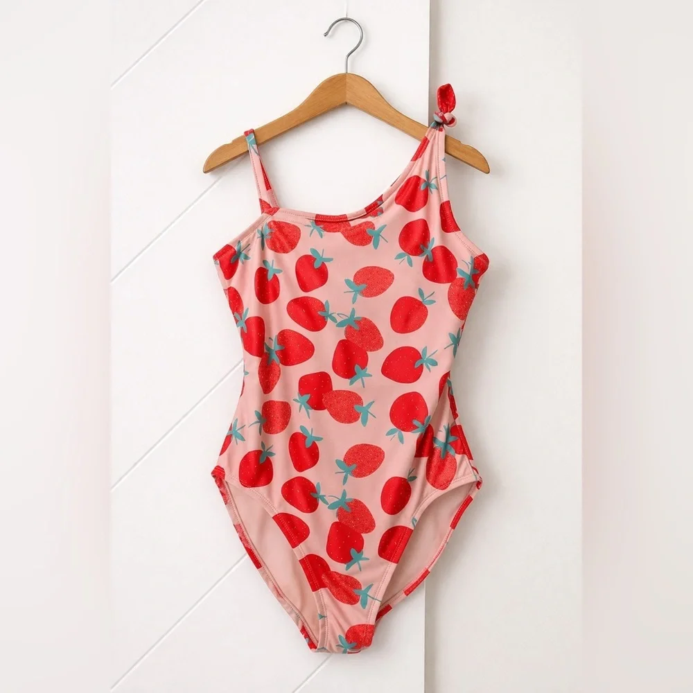 GAP Kids Strawberry Print One Piece Swimsuit XL Pink Red Cute Summer